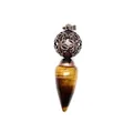 Pendaglio in pietra naturale occhio di tigre con sfera di rame traforata decorata - Stile Cono Sfera Traforata / Occhio di Tigre (Bronzo Antico)