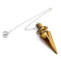 Natural tiger's eye stone cone pendulum jewelry featuring a delicate silver chain link - Tiger's Eye