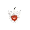 Colgante de corazón de piedra roja natural con corona de plata y alas decoradas - Jaspe Rojo