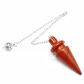 Detailed view of red jasper conical pendulum with delicate silver-colored chain - Red Jasper