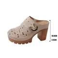 Beige retro chunky heel platform mule shoes with hollow design and 10cm heel height - Beige