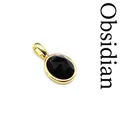 Elegant oval faceted black obsidian gemstone pendant with polished golden metal frame - Obsidian (Oval) / Gold