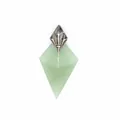 Detailed close-up of a rhombus green natural stone pendant with silver trident design - Aventurine (Poseidon Trident)