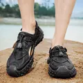Premium men's breathable black leather outdoor sandals with adjustable bungee laces - 38 / Handmade Genuine Leather Style (8215) / Black