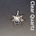 Handmade wire-wrapped sun shaped pendant featuring a natural clear quartz crystal bead - Sun / Clear Quartz (Silver)