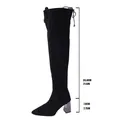 Detail showing 55cm shaft height and 7cm chunky heel on black suede over-the-knee boots - 37 / Black