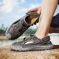 Men's breathable dark grey leather summer sandals for casual outdoor hiking activities - 38 / Closed Toe Style (8215) / Gray
