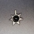 Handmade wire-wrapped sun pendant with polished black obsidian gemstone inlay design - Sun / Obsidian (Silver)