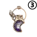 Retro style natural amethyst moon pendant featuring bronze leaves and crystal points. - Purple Moon Style (Style 3)