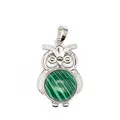 Ciondolo a forma di gufo argentato con intarsio in pietra di malachite verde tonda - Malachite