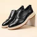 Classic black brogue leather shoes with cream platform soles for a modern business look - 38 / Black (1531)