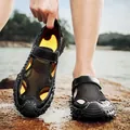 Durable black breathable mesh men's outdoor sandals with yellow lining for summer - 38 / Closed Toe Hand-Stitched Style (8216) / Black
