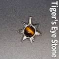 Exquisite hand-woven sun-shaped pendant featuring a polished natural tiger's eye gemstone - Sun / Tiger Eye (Silver)