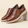 Men's classic brown wingtip brogue dress shoes in business casual style - 38 / Brown (1531)