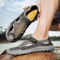 Men's breathable mesh slip-on sandals in grey color for summer casual outdoor wear - 38 / Closed Toe Mesh Hand-Stitched Style (8216) / Gray
