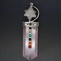 Detailed view of rose quartz sword pendant with 7 chakra stones and Merkaba star. - Rose Quartz