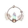 Vintage bronze pendant featuring fluorite crystal point and leaf accents for necklaces. - Fluorite Striped Hexagonal Column Style (Style 5)