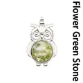 Piccolo ciondolo a forma di gufo con pietra preziosa unakite verde tonda in castone d'argento - Unakite