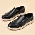 Classic business casual black leather loafers featuring durable thick beige soles - 38 / Loafer Style (1530) / Black (1530)