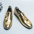 Mocassins élégants dorés pour hommes avec glands et talons scintillants pour mariages - 38 / Or