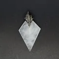 Detailed view of the diamond-shaped white natural stone pendant with metal top - Clear Quartz (Poseidon Trident)