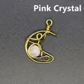 Hand-woven gold wire crescent moon pendant featuring a natural round pink rose quartz stone - Moon / Rose Quartz (Gold)