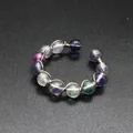 Detailed view of a wire-wrapped open ring featuring colorful natural stone beads and crystals. - Open Wire Wrapped Style / 11 Pcs 4-6mm Round Beads / Colorful Fluorite