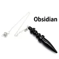 Polished black obsidian dowsing pendulum with silver metal chain for divination and decor - Obsidian