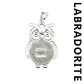 Pendente unico a forma di gufo con pietra di labradorite naturale rotonda lucidata - Labradorite