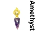 Collana con ciondolo a cono in ametista naturale e un'elegante sfera cava dorata - Stile Cono Sfera Traforata / Ametista (Oro)