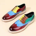 Stylish multi-colored leather wingtip brogue oxfords for men in a vibrant business casual design - 38 / Colorful (1532)