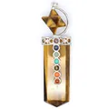 Macro detail of tiger's eye 7 chakra stones Merkaba sword shaped healing crystal pendant - Tiger's Eye