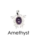 Intricate silver moth pendant with a natural oval amethyst gemstone inlay centerpiece - Amethyst