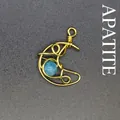Handmade gold wire wrapped natural blue apatite stone crescent moon pendant jewelry - Moon / Apatite (Gold)