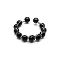 Detail view of handmade open ring with black beads and intricate silver wire wrapping. - Open Wire Wrapped Style / 11 Pcs 4mm Round Beads / Obsidian