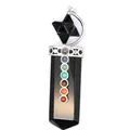 Detailed view of 7 chakra stones on a black obsidian sword-shaped Merkaba pendant. - Obsidian