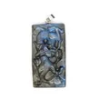 Detailed hand-carved figure on natural labradorite gemstone pendant with blue flash - Mythical Beast Relief (4) / 45x22x10mm