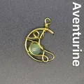 Handmade wire-wrapped crescent moon pendant featuring a natural green aventurine stone bead - Moon / Aventurine (Gold)