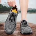 Men's breathable grey mesh outdoor sandals with quick-lace system for summer wear. - 38 / Mesh Slip-On Style (8218) / Gray