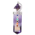 Detailed view of amethyst chakra pendant with Merkaba star and sword shape design - Amethyst