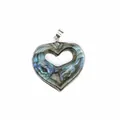 Detailed macro view of a natural heart-shaped labradorite pendant with fine carvings - 32x31x8mm