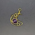 Handmade wire-wrapped crescent moon pendant featuring a natural purple amethyst - Moon / Amethyst (Gold)
