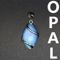 Elegant blue marquise-cut opal stone pendant with silver-toned heart-shaped bail. - Marquise Hollow Wire Wrapped Pendant / Opal