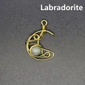 Handmade gold wire-wrapped crescent moon pendant with natural labradorite stone. - Moon / Labradorite (Gold)