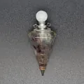 Detailed view of a hexagonal resin cone pendant with tourmaline and copper coil - Hexagonal Cone (Silver Tone) / Rainbow Fluorite-Silver Tone