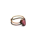Anello vintage artigianale in rame regolabile con una pietra naturale rosa grezza unica - Rodocrosite