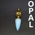 Elegante ciondolo a cono in opalite con sfera traforata dorata per collana - Stile Cono Sfera Traforata / Opalite (Oro)