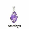 Natural purple amethyst marquise pendant with silver wire wrap and heart-shaped bail - Marquise Hollow Wire Wrapped Pendant / Amethyst