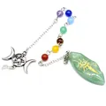Detail of seven chakra beads and engraved sun rune on green aventurine stone pendulum - Aventurine Jade