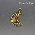 Handmade wire wrapped gold crescent moon pendant with natural tiger eye gemstone - Moon / Tiger Eye (Gold)